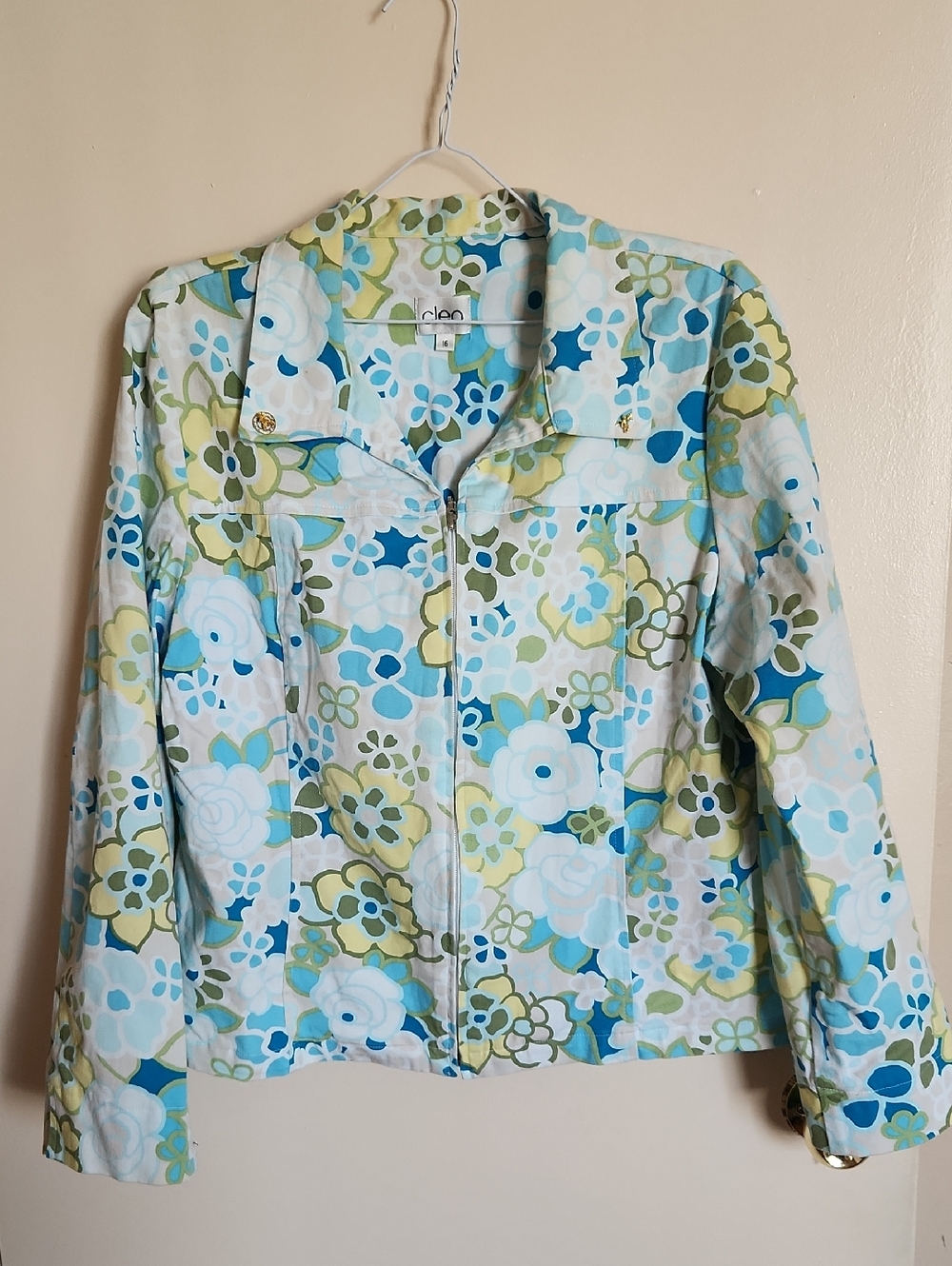 CLEO  Floral Zip Jacket - Light Blue, Blue & Green